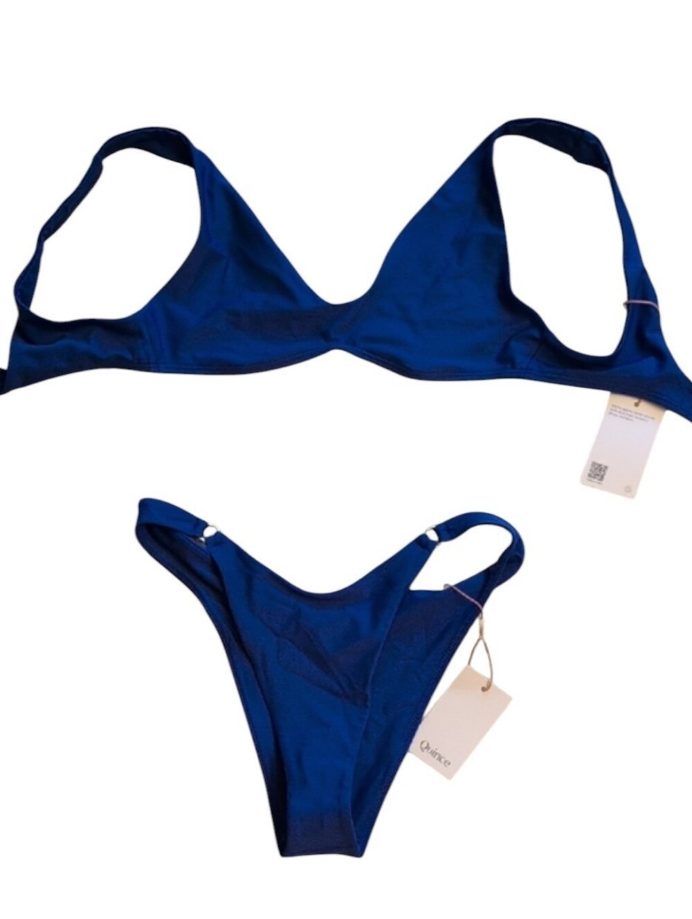 NWT Quince Bikini Set Italian V Neck Top High Leg Bottom Electric Blue Size M